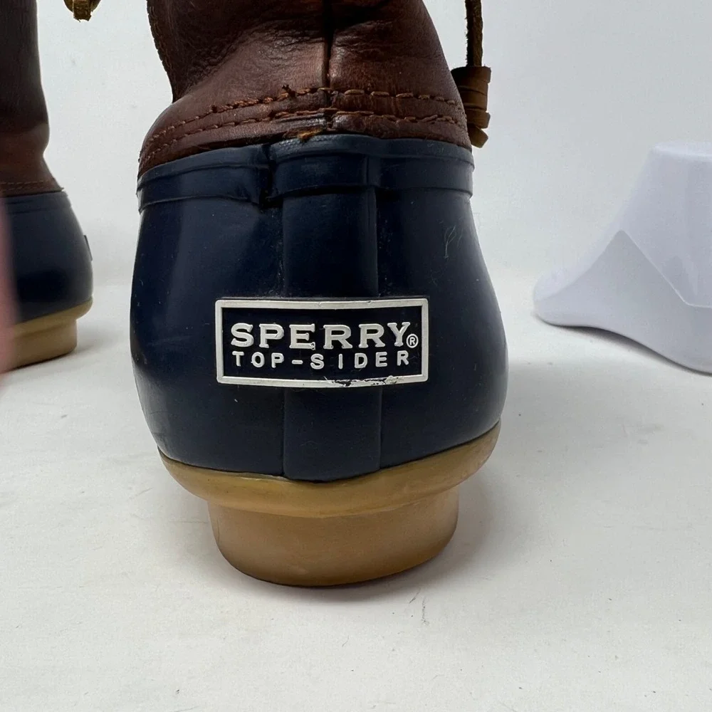 Sperry Womens Saltwater Duck Boots Waterproof Blue Brown‎ Leather STS91175 Sz12 - Picture 6 of 11